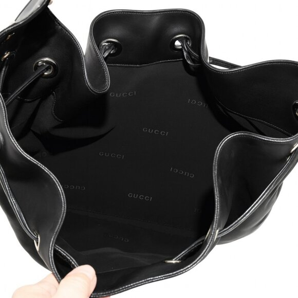 Gucci Black Bamboo Drawstring Leather Shoulder Bag, Pre-owned - Picture 7 of 11